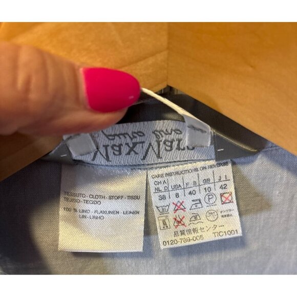 Max Mara Light Blue Linen Short Sleeve Button Front Collared Blouse Top Sz 8 - Picture 5 of 7